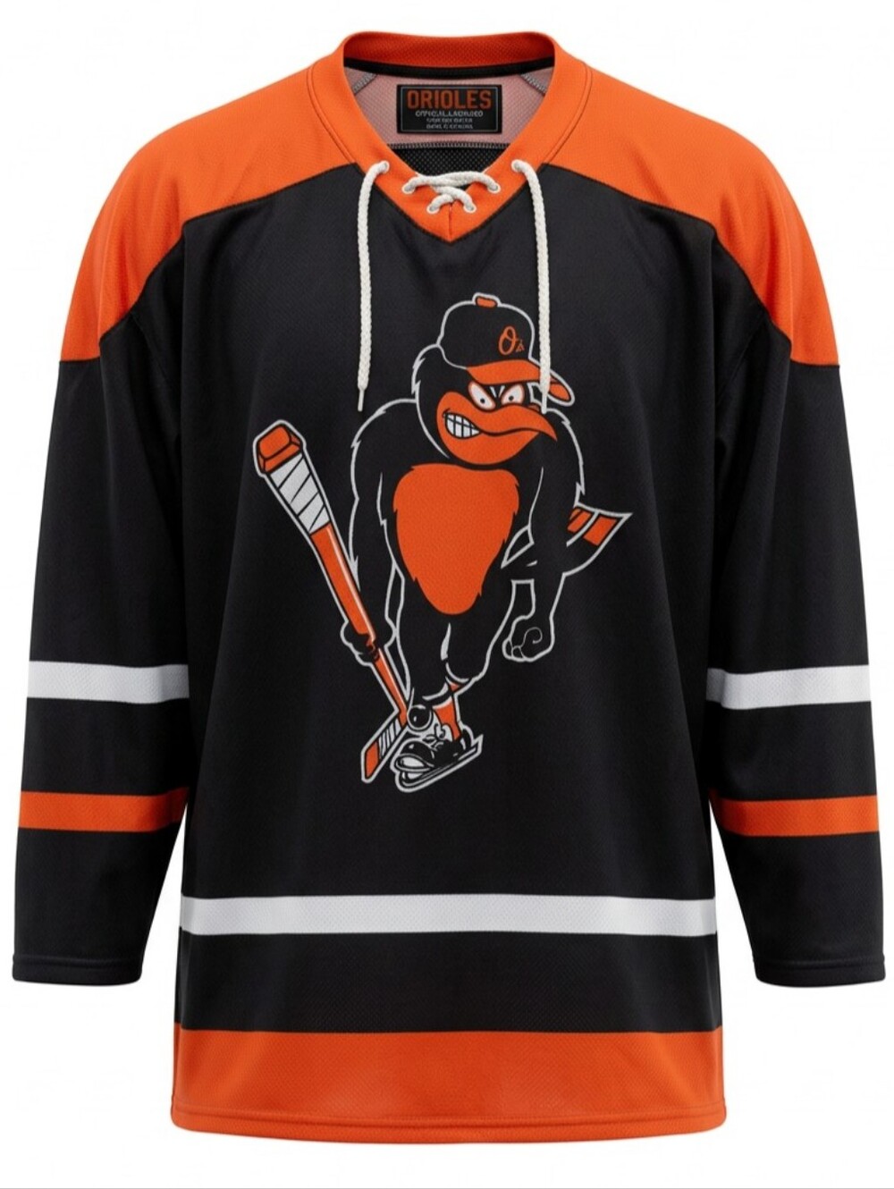 Baltimore Orioles Hockey Style Jersey Black Orange White Angry Bird Logo Med SGA